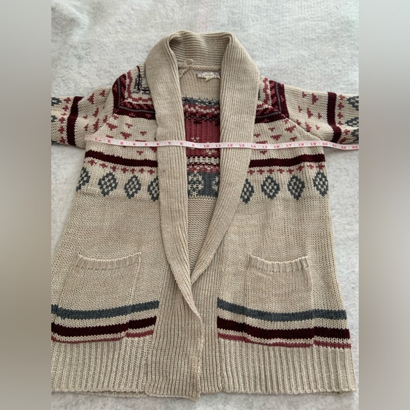 Pink Republic Nordiac style sweater cardigan sz L, creamy tan/pink/burgundy/blue - Picture 3 of 11